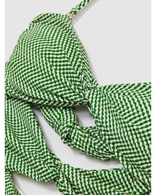 Reiss Green Chequered Print Cut Out Swimsuit