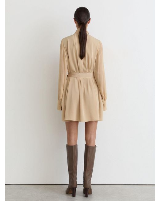 Reiss Natural Tie-Neck Belted Mini Dress