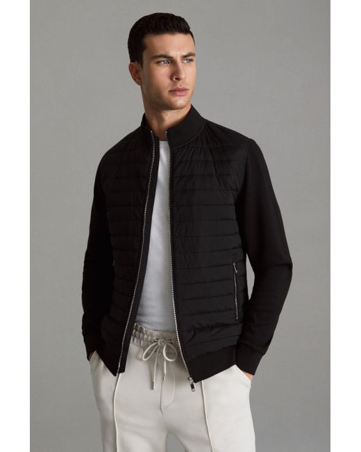 Reiss Gray Flintoff - Black Hybrid Quilt And Knit Zip-through Jacket for men