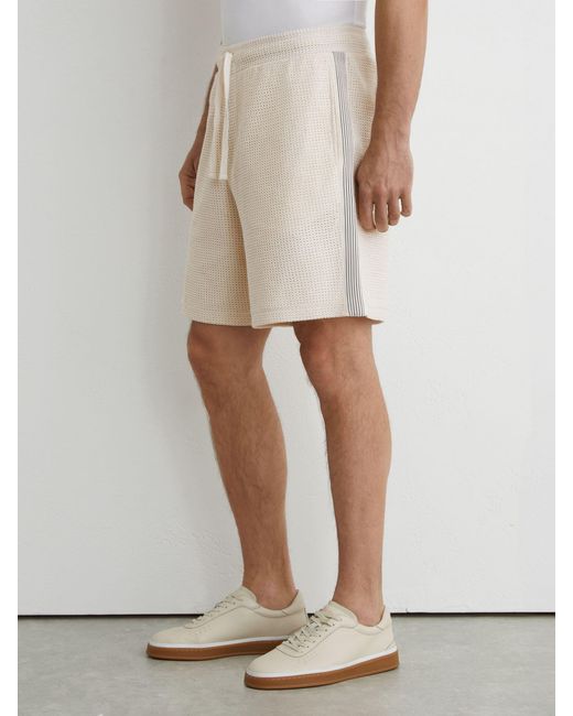 Reiss Natural Cotton-Blend Side-Tape Crochet Shorts for men