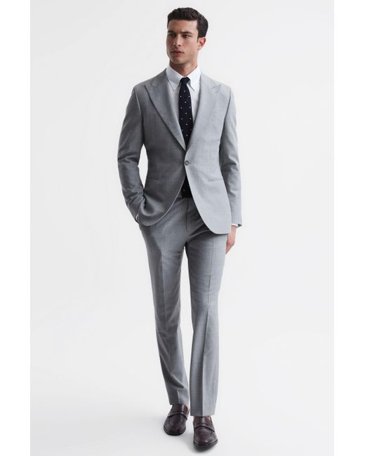 Reiss Gray Arrow - Soft Grey Arrow Slim Fit Wool Blend Trousers, 28 for men