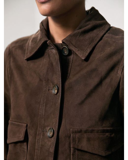 Reiss Black Suede - Chocolate Brown Hanson Suede Trucker Jacket, Us 8