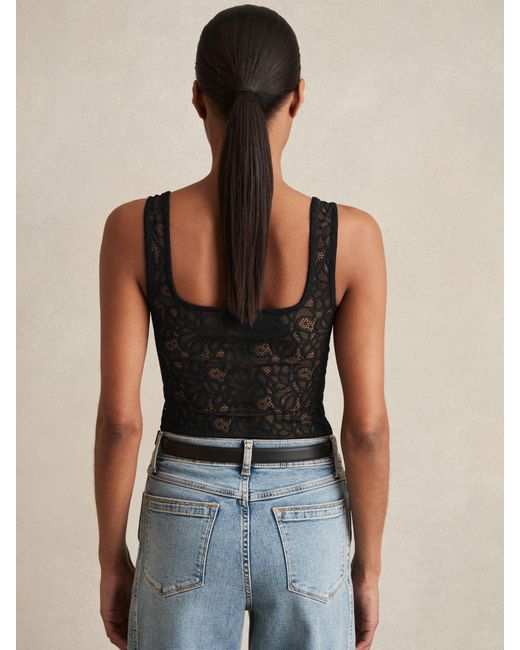 Reiss Black Floral Print Lace Bodysuit