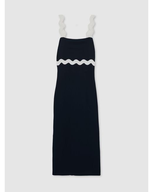 Reiss Blue Wave Trim Crepe Midi Dress