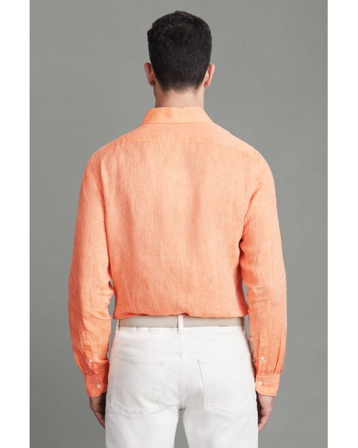 Reiss Gray Ruban - Peach Linen Button-through Shirt, Xs for men