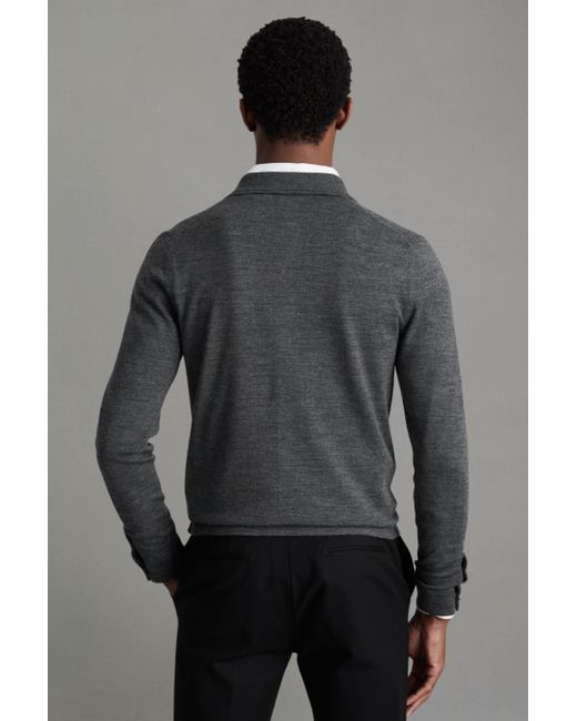 Reiss Gray Forbes - Derby Grey Marl Merino Wool Button-through Cardigan for men