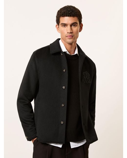 Reiss Champ Monogram Wool-Blend Relaxed Overshirt in Black für Herren