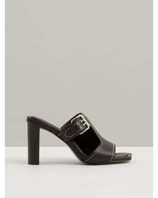 Reiss Black Lydia Leather Buckle Block-Heel Sandals