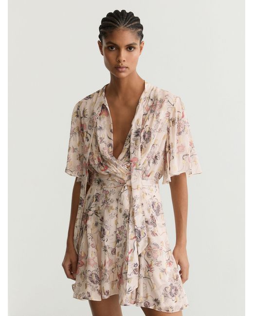 Reiss Natural Metallic-Floral Flippy Mini Dress