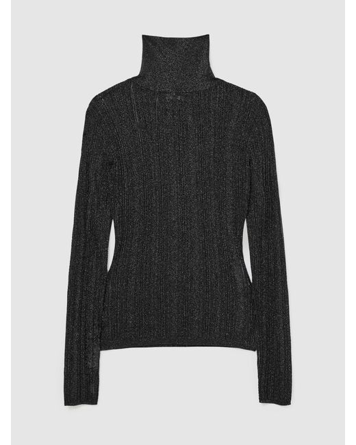 Reiss Black Metallic Open-Knit Roll-Neck Top