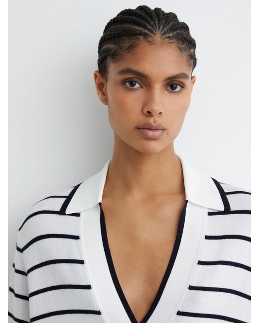 Reiss White Wool-Blend Collar Stripe Jumper With Cashmere