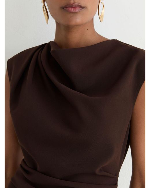 Reiss White Gathered-Detail Draped Midi Dress