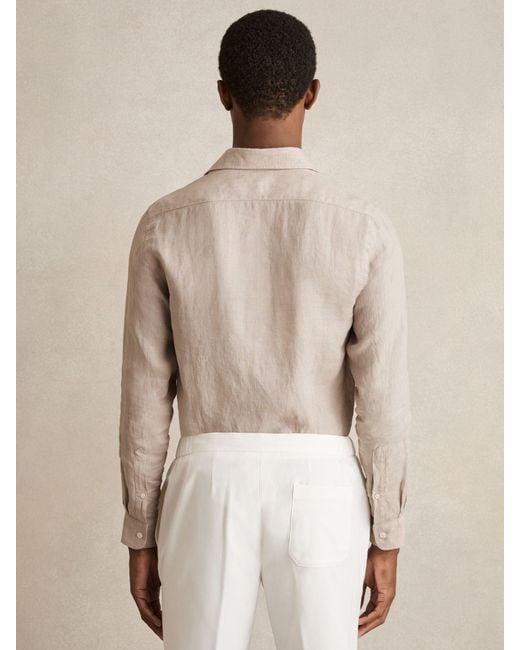 Reiss Natural Ruban - Mink Brown Linen Button-through Shirt, M for men
