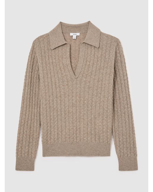 Reiss Natural Wool-Cashmere Cable-Knit Collared Jumper