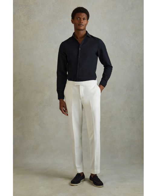 Reiss Black Spring - Navy Textured Cutaway Collar Shirt, L for men