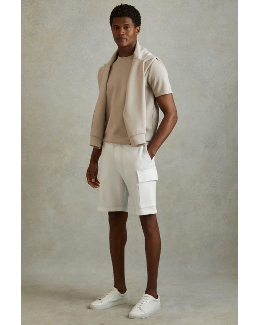 Reiss Natural Oliver - White Interlock Jersey Drawstring Shorts for men