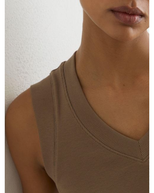 Reiss White Sandy - Neutral Stretch-cotton Rib Ruched V-neck Vest, Xs (us 2)