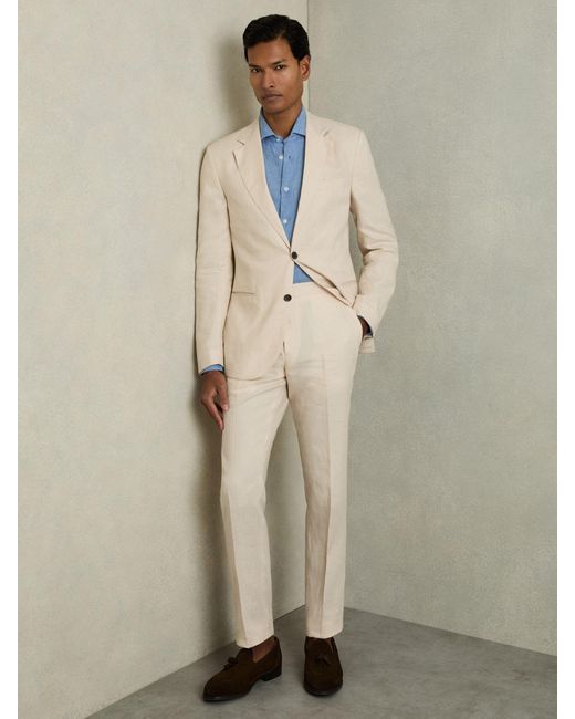 Reiss Gray Kin - Stone Tailored Fit Single Breasted Linen Blazer, 44 for men