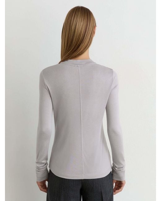 Reiss Brown High V-Neck Long-Sleeve Top