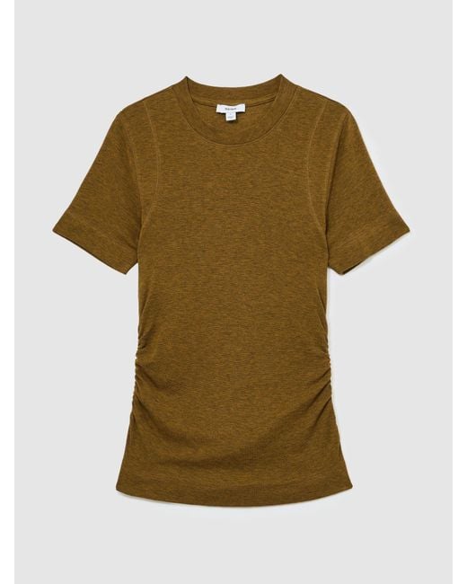 Reiss Green Lyocell-Wool Ruched Crew-Neck T-Shirt