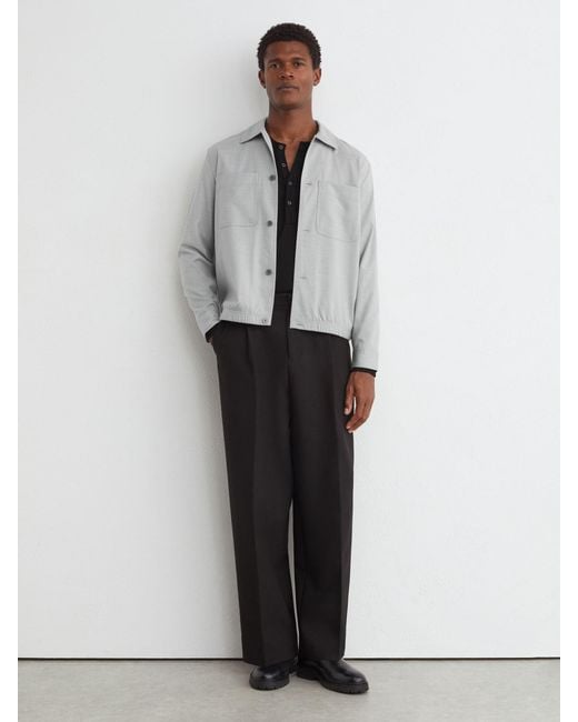 Reiss Gray Brushed Twin-Pocket Overshirt With Wool for men