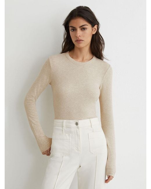 Reiss Natural Jersey Crew-Neck Long-Sleeve Top