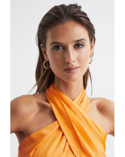 Reiss Ruby - Orange Cropped Halter Occasion Top, Us 14