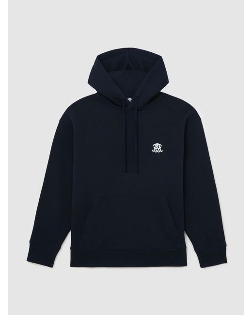 Reiss Blue Monogram Embroidered Relaxed Hoodie for men