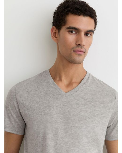 Reiss Gray Dayton - Grey Melange Cotton V-neck T-shirt, Large for men