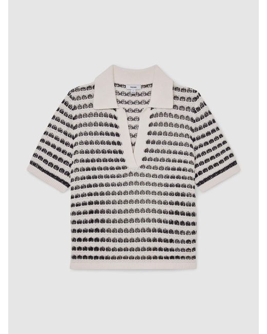 Reiss Multicolor Open-Knit Patterned Polo Top With Cotton