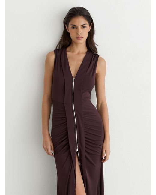 Reiss Multicolor Crepe-Jersey Zip-Detail Ruched Maxi Dress