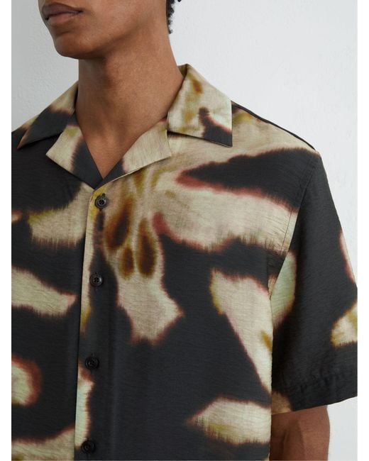 Reiss Black Graphic Floral-Print Short-Sleeve Shirt for men