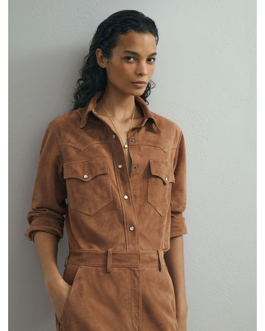 ATELIER Brown Suede Western Press-stud Shirt