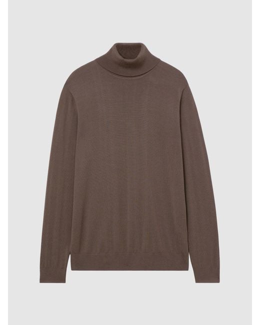 Reiss Caine - Ridge Brown Merino Wool Roll-neck Jumper, L for men