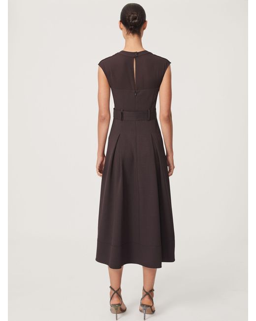 Reiss Black Mesh-Panel Belted Pleated Midi Dress