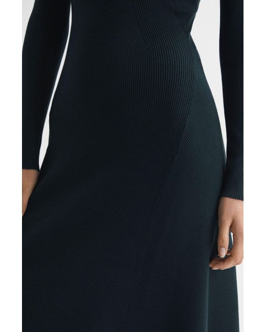 Reiss Blue Chrissy - Teal Knitted Bodycon Midi Dress