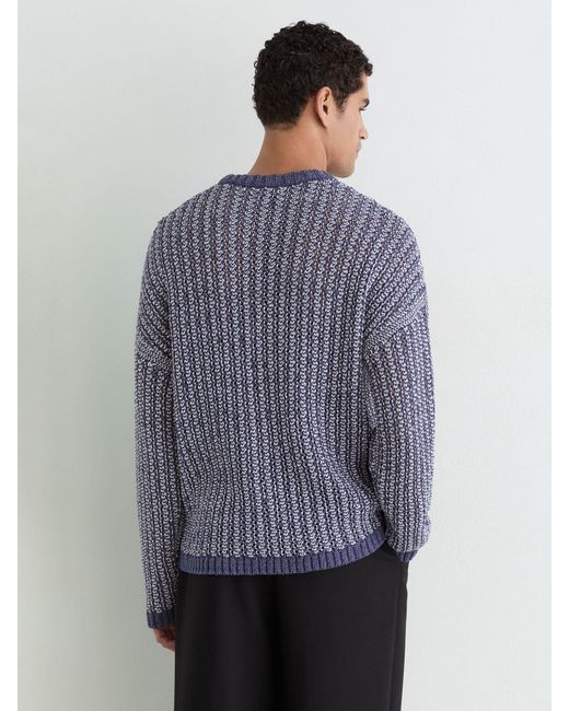 Reiss Blue Cotton-Blend Tape-Yarn Crew-Neck Jumper for men