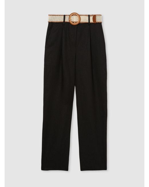 Reiss Natural Linen Belted Tapered Trousers