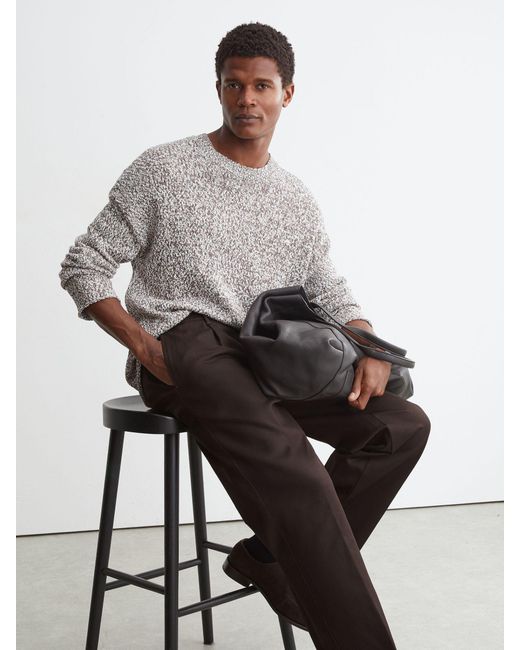 Reiss Gray Cotton Slub Pleated Relaxed-Fit Trousers for men