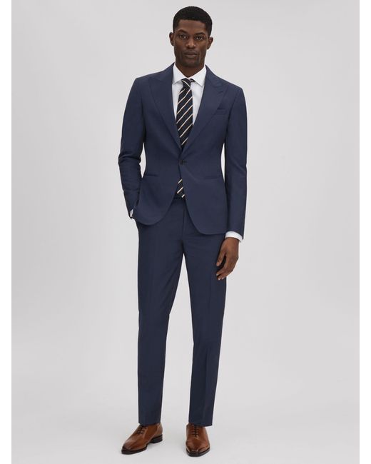 Reiss Blue Wool Single Breasted Regular Fit Blazer for men