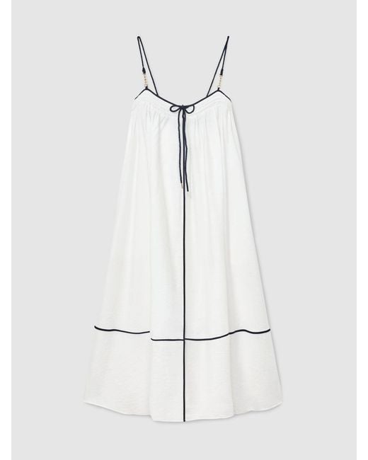 Reiss White Tipped Tie-Detail Midi Beach Dress