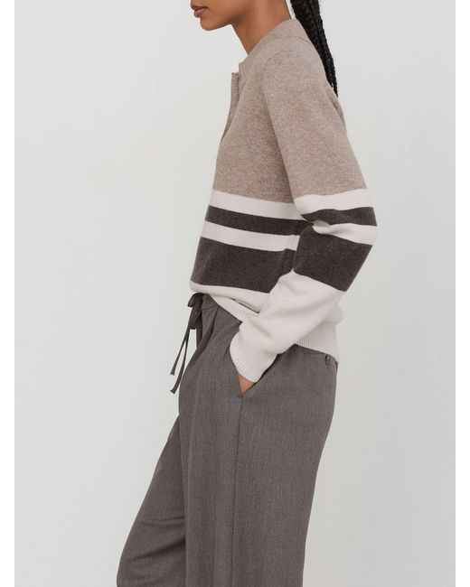 Reiss White Neutral & Chocolate Wool-Blend Rugby-Stripe Polo Top With Cashmere