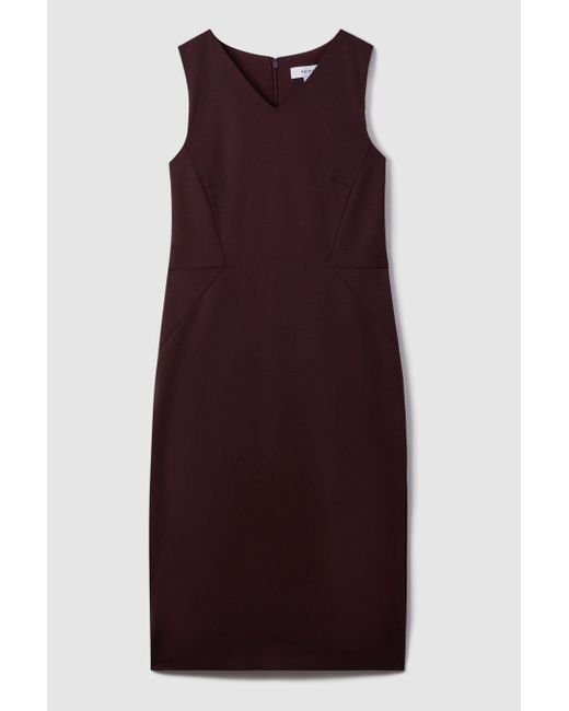 Reiss Red Jade - Berry Wool Blend Fitted Midi Dress