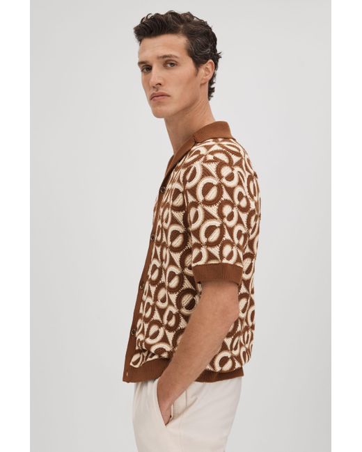 Reiss Brown Frenchie - Tobacco Crochet Cuban Collar Shirt, M for men