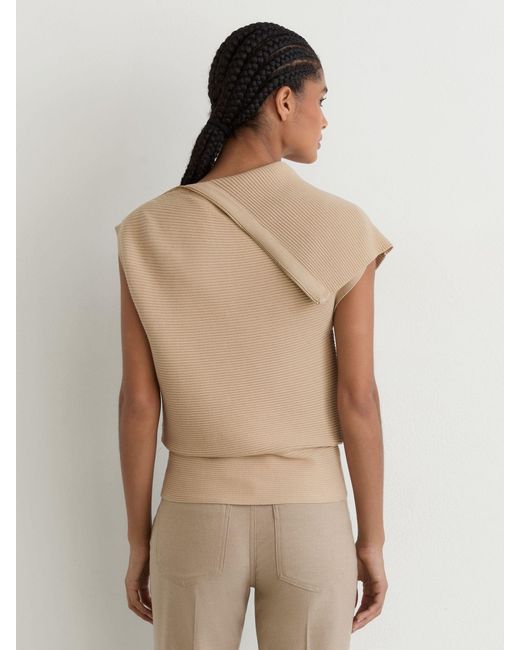 Reiss Brown Asymmetric Zip-Neck Rib-Knit Vest