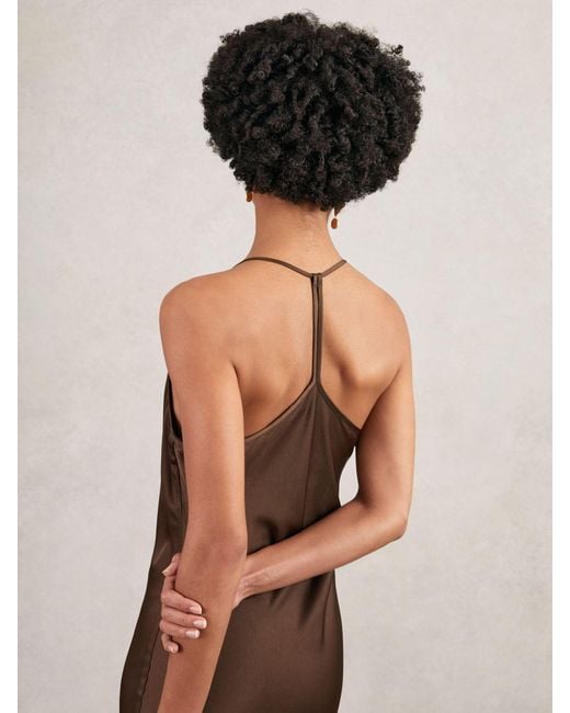 Reiss Brown Satin Cowl-Neck Slip Dress