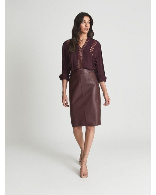 【海外限定】REISS☆スカートBerry Raya Leather High Rise Midi REISS Raya Leather High Rise Midi Skirt in Berry | endource
