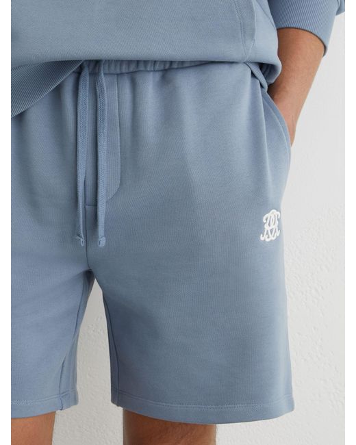 Reiss Blue Monogram Embroidered Cotton Shorts for men
