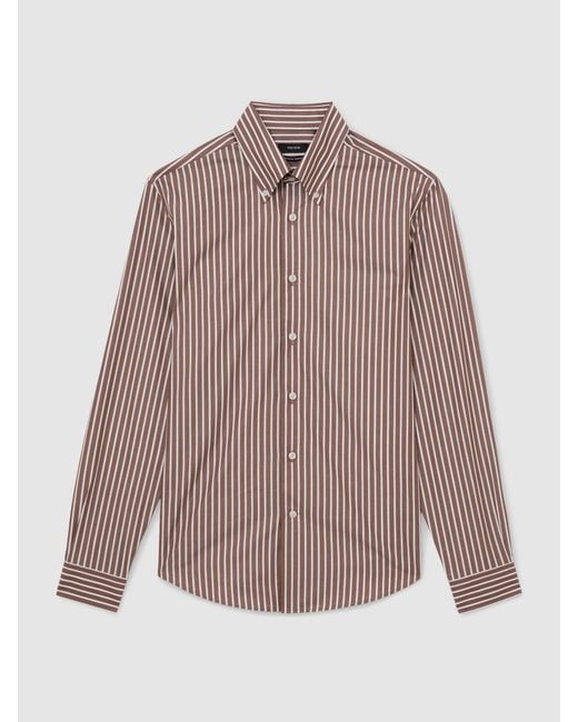 Reiss Guyton - Brown Cotton Stripe Button-down Shirt Regular-fit, Us 15 for men