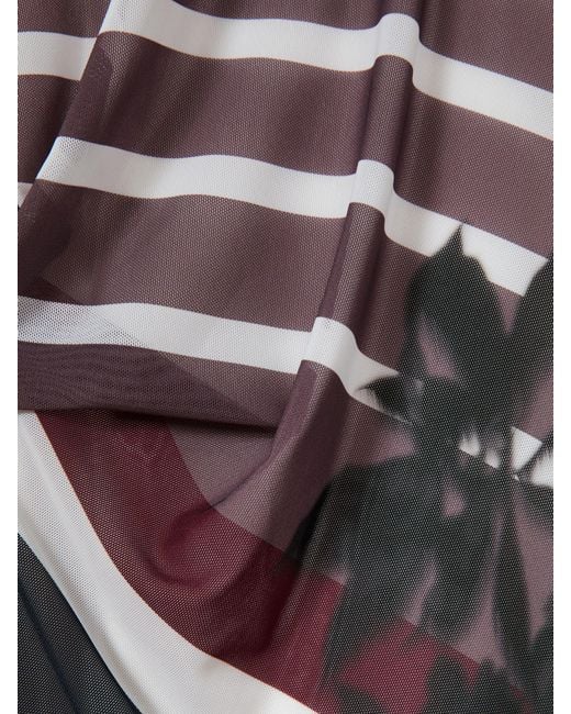 Reiss Natural Burgundy & Abstract Print Ruched Dress